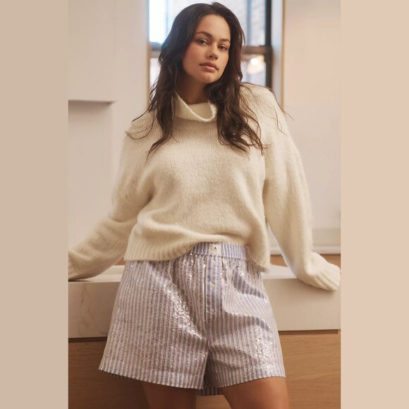 NEW Sizes M, L Anthropologie The Wren Boxer Shorts: Sequin Edition - Light Blue - Picture 5 of 6